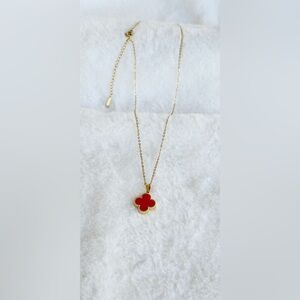 Gold and Red Clover Pendant Necklace